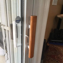 Load image into Gallery viewer, Sliding Glass Door Handle Set Oak Wood Interior Handle and Exterior Pull White Diecast Finish+Mortise Lock 45° Keyway Fits 3-15/16” Screw Hole Spacing, Non-keyed with Latch Locks(White)