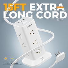 Load image into Gallery viewer, Tower Power Strip with 6 Feet Extension Cord, 8 Outlets 3 USB Chargers, 1700 Joules Surge Protection, Extension Cord with Multiple Outlets, 1875W, Office Supplies, Dorm Essentials, Charging Station
