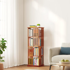 SpaceAid 6 Tier Rotating Bookshelf Tower, Bamboo Spinning Book Shelf, Revolving 360 Bookcase Storage Swivel Round Carousel, Vertical Rotate Turning Spiral Corner Organizer (6-Tier Walnut)