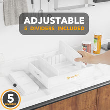 Load image into Gallery viewer, SpaceAid Bamboo Lid Organizer, Kitchen Pantry Lids Holder with 5 Adjustable Dividers for Cabinets, Food Storage Container Organizers, Natural