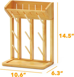 SpaceAid Bamboo Baby Bottle Drying Rack, Space Saving Kitchen Bottles Holder Organizer for Baby Bottle Rack Dryer Storage Accessories (Natural, 9 Bottles)