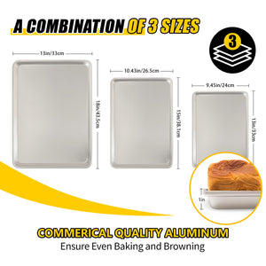 Commercial Quality Baking Sheet Pan Set, Natural Aluminum Cookie Sheet, Umite Chef Warp Resistant Nonstick Baker's Half Sheet Pan, Large Thick Cookie Tray Pans for Baking, Roasting(2 Pack, 18X13In)