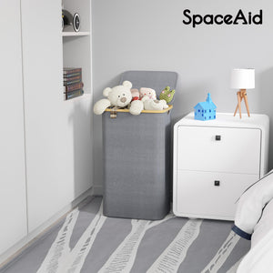 SpaceAid Laundry Hamper with Lid, 110L Large Tall Clothes Basket Bin with Bamboo Handles, Collapsible Laundry Hamper for Bedroom, Bathroom, Dorm, Laundry Room - Black