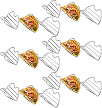 Load image into Gallery viewer, Taco Holder Stand Set 6 Stainless Steel Taco Holders Kit Holds 3 Tortillas Per Rack Soft or Hard Taco Shell Holder, Taco Tray Plate
