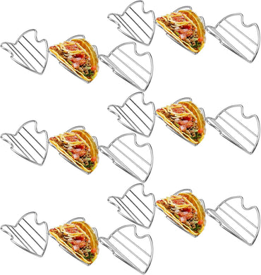 Taco Holder Stand Set 6 Stainless Steel Taco Holders Kit Holds 3 Tortillas Per Rack Soft or Hard Taco Shell Holder, Taco Tray Plate