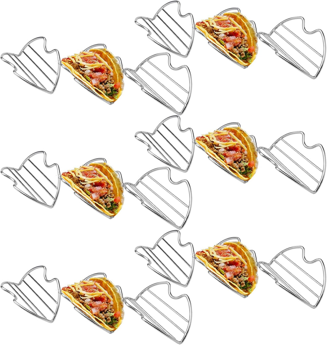 Taco Holder Stand Set 6 Stainless Steel Taco Holders Kit Holds 3 Tortillas Per Rack Soft or Hard Taco Shell Holder, Taco Tray Plate