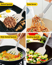 Load image into Gallery viewer, Silicone Cooking Utensil Set, 8Pcs Non-stick Cookware with Stainless Steel Handle, BPA Free Heat Resistant Kitchen Tools with Spatulas, Turners, Spoons, Skimmer and Pasta Fork