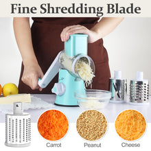 Load image into Gallery viewer, Rotary Cheese Grater Hand Crank Cheese Shredder for Fresh Cheese, Vegetable, Nuts,Non-slip Suction Base, Free Cleaning Brush Three Blades, Black