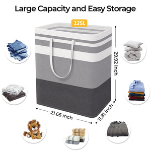 HomeHacks 2 Pack Large Laundry Baskets, Waterproof, Freestanding Laundry Hampers, Collapsible Clothes Hamper with Reinforced Handles in Laundry Room, College Dorm, Bathroom, Bedroom (Grey, 75Lx2)