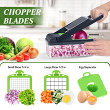 Load image into Gallery viewer, HomeHacks Vegetable Chopper Vegetable Cutter, 12 in 1 Multi-Functional Kitchen Gadget Set - Dicer, Slicer, Cutter, Julience, Cheese Grater, Egg Separator, Hand Guard - Veggie Chopper Lid with Handle