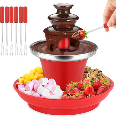 7.9oz Mini Chocolate Melting Pot, Mini Chocolate Fondue Fountain, MIni Warmer Machine, 6PCS Fondue Fork and Removal Fruits/Nuts/Treats Serving Tray for Milk Chocolate, Cheese, Butter, Candy