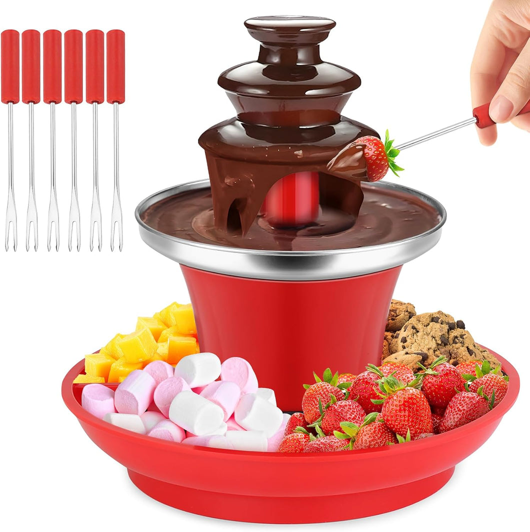 7.9oz Mini Chocolate Melting Pot, Mini Chocolate Fondue Fountain, MIni Warmer Machine, 6PCS Fondue Fork and Removal Fruits/Nuts/Treats Serving Tray for Milk Chocolate, Cheese, Butter, Candy