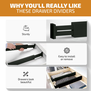4 Pack Drawer Dividers Bamboo 2.6" High, 16-22" Adjustable Drawer Organizers for Clothes, Expandable Dresser Separators in Bedroom/Bathroom/Kitchen/Office Organization and Storage (Natural)