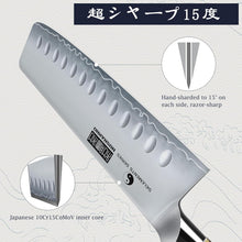 Load image into Gallery viewer, Nakiri Knife 7 Inch, Hand Forged Japanese Super Steel Chef Knife, Multipurpose Meat and Vegetable Kitchen Knife with Red Sandal Wooden Handle &amp; Gift Box