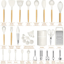 Load image into Gallery viewer, Umite Chef Silicone Kitchen Utensil Set, 34PCS Heat Resistant Kitchen Gadgets and Tools With Grater, Wood Handles for Nonstick Cookware