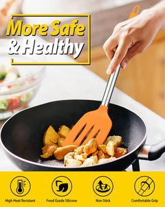 Pack of 2 Silicone Solid Turner, Non Stick Slotted Kitchen Spatulas, High Heat Resistant BPA Free Cooking Utensils, Ideal Cookware for Fish, Eggs, Pancakes(Black)