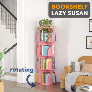 SpaceAid 4 Tier Rotating Bookshelf Tower, Spinning Bookcase Lazy Susan, Revolving 360 Book Shelf Storage Round Carousel, Vertical Rotate Turning Spiral Corner Organizer, White
