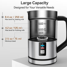 Load image into Gallery viewer, Secura Milk Frother, Electric Milk Steamer Stainless Steel, 8.4oz/250ml Automatic Hot and Cold Foam Maker and Milk Warmer for Latte, Cappuccinos, Macchiato, 120V