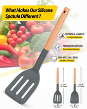 Load image into Gallery viewer, Pack of 2 Silicone Cooking Spatula, Heat Resistant Solid Turner, Non Stick Slotted Spatulas with Wooden Short Handle,Ideal Wood Kitchen Utensils Set for Frying, Baking, Flipping, Turning