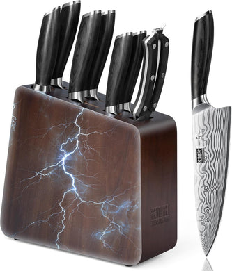 8 Pieces Knife Set with Magnetic Block, Ultra Sharp Powder Steel Knife Block Set, Professional Chef Knife Sets with Ergonomic Handle & Knife Sharpener