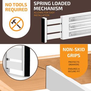 6 Pack Drawer Dividers 6 Inch High, 11”-17" Adjustable Bamboo Organizers Large Expandable Drawer Separators for Cloths, Dresser, Bedroom, Bathroom, Baby Drawer, Office & Kitchen Utensils (Natural)