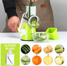 Load image into Gallery viewer, Rotary Cheese Grater Hand Crank Cheese Shredder for Fresh Cheese, Vegetable, Nuts,Non-slip Suction Base, Free Cleaning Brush Three Blades, Black