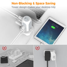 Load image into Gallery viewer, Tower Power Strip Flat Plug with 11 Outlets 3 USB (1 USB C), TESSAN Surge Protector Tower 1625W/13A,1050J Protection, 6 Feet Extension Cord with Multiple Outlets, Office Desk Supplies, Dorm Essentials