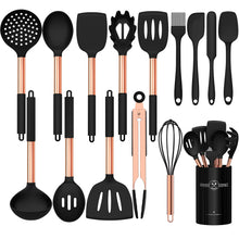 Load image into Gallery viewer, Silicone Cooking Utensil Set, Umite Chef 15pcs Silicone Cooking Kitchen Utensils Set, Non-stick - Best Kitchen Cookware with Stainless Steel Handle - Black