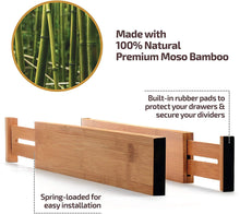 Load image into Gallery viewer, Large Kitchen Drawer Organizer - Expandable Bamboo Drawer Dividers (17&quot; - 21.5&quot;) - Adjustable Separators for Kitchen, Clothes, Dresser, Bedroom, Bathroom, and Desk Drawers - 6 Pack