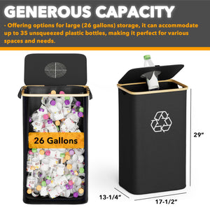 SpaceAid Recycling Bin for Kitchen 26 Gallon, 100L Recycle Bin with Lid and 2 Reusable Inner Bags, for Bottle Can Glass Plastic Stickers, Blue