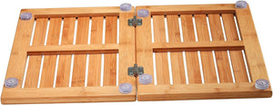 Bamboo Bath Mat - Foldable Wood Shower Mat, Non-Slip Bathroom Mat for Spa, Sauna, Pool, Indoor and Outdoor Use, Easy Storage, 24" x 18"