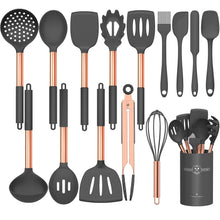 Load image into Gallery viewer, Silicone Cooking Utensil Set, Umite Chef 15pcs Silicone Cooking Kitchen Utensils Set, Non-stick - Best Kitchen Cookware with Stainless Steel Handle - Black