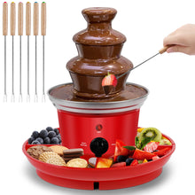 Load image into Gallery viewer, 16oz Chocolate Fondue Fountain, 3-Tier MINI Chocolate Fountain with 6PCS Fondue Fork and Removal Fruits/Nuts/Treats Serving Tray for BBQ Sauce,Ranch,Nacho Cheese,Liqueurs