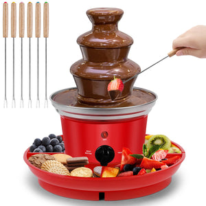 16oz Chocolate Fondue Fountain, 3-Tier MINI Chocolate Fountain with 6PCS Fondue Fork and Removal Fruits/Nuts/Treats Serving Tray for BBQ Sauce,Ranch,Nacho Cheese,Liqueurs
