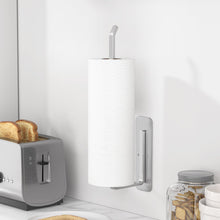 Load image into Gallery viewer, Paper Towel Holder Under Cabinet - Both Available in Adhesive and Drilling - Black Paper Towel Holder Wall Mount - Upgraded Aluminum Paper Towel Rack for Kitchen, Bathroom