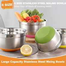 Load image into Gallery viewer, Umite Chef Mixing Bowls with Airtight Lids, 6 piece Stainless Steel Metal Nesting Storage Bowls, Non-Slip Bottoms Size 7, 3.5, 2.5, 2.0,1.5, 1QT, Great for Mixing &amp; Serving (Khaki)