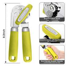 Load image into Gallery viewer, Beneno Can Opener Manual with Magnet, Hand Held Heavy Duty Can Opener with Durable Sharp Blade Smooth Edge, Big Effort-Saving Knob, Soft Grip Rubber Handle, Multifunctional Bottle Opener, Green