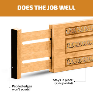 6 Pack Drawer Dividers 6 Inch High, 11”-17" Adjustable Bamboo Organizers Large Expandable Drawer Separators for Cloths, Dresser, Bedroom, Bathroom, Baby Drawer, Office & Kitchen Utensils (Natural)