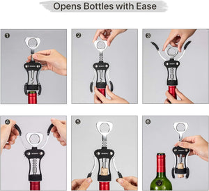 Premium Wing Corkscrew Wine Opener with Multifunctional Bottle Openers Smooth Edge Side Can Opener Manual with Durable Sharp Blade