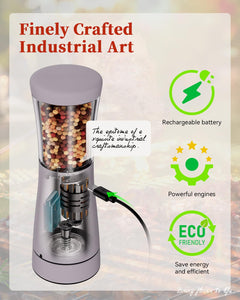 Electric Salt and Pepper Grinder, Stainless Steel Rechargeable Salt and Pepper Grinder Set with 4.5 oz Large Capacity, 1.8" Wide Mouth, Adjustable Coarseness, Ideal for Kitchen