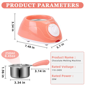 8.45oz Melting Fondue Set,MINI Electric Chocolate Melting Pot,Chocolate Fondue Fountain,Warmer Machine for Milk Chocolate,Cheese,Butter,Candy (Pink)