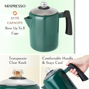 Mixpresso Stainless Steel Stovetop Coffee Percolator, 52 oz Classic Percolator Coffee Pot, Excellent As Camping Pot, 12 Cup Stainless Steel Camping Coffee Makers, Cool-Touch Handle.