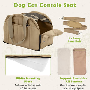 Outamateur Console Dog Car Seat,Dog Booster Seats for Small Dogs,Pet Cat Booster Car Seat on Car Armrest with Safety Cord and Storage Pocket for Small Dog Cat Puppy Under 11lbs (Khaki), Brown, Gray