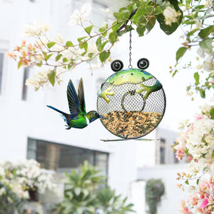 WONDER GARDEN Hanging Bird Feeders for Outdoors - Frog Metal Hanging Bird Feeder, Squirrel Proof Birdfeeders for Garden,Yard, Patio Decor