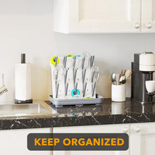 Load image into Gallery viewer, SpaceAid Baby Bottle Drying Rack with 20 Hooks, Space Saving Kitchen Bottles Rack Dryer, Vertical Baby Bottle Holder Organizer for Countertop Storage Accessories (White and Gray)
