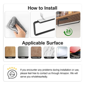 Paper Towel Holder Under Cabinet - Wall Mounted Paper Towel Holder No Drilling, Adhesive Under Cabinet Roll Holder, Black Kitchen Towel Holder, 31 x 8 x 3.5 cm, Aluminum, Black