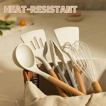 Load image into Gallery viewer, Umite Chef Kitchen Cooking Utensils Set, 33 pcs Non-Stick Silicone Cooking Kitchen Utensils Spatula Set with Holder, Wooden Handle Silicone Kitchen Gadgets Utensil Set (Khaki)