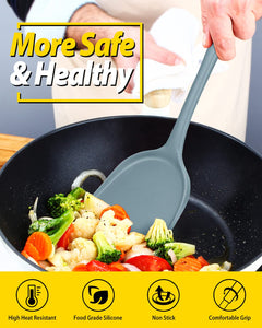 Pack of 2 Silicone Wok Spatula, Non-Stick, Heat Resistant, Easy to Clean and Dishwasher Safe, Seamless Kitchen Utensil for Cooking, Baking, Stir-Fry (Black)