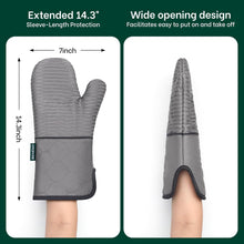 Load image into Gallery viewer, Beneno Non-Slip Silicone Textured Cotton Oven Mitts, Heat Resistant up to 500° F, Flexible Grip with 14.3&quot;x7&quot; Longer Protection, Durable 100% Cotton Oven Mitts for Kitchen &amp; Barbecue, 2-Pack, Gray