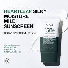 Load image into Gallery viewer, Anua Heartleaf Silky Moisture Mild Sunscreen, Broad Spectrum SPF 50+ with Moisturizing Formula, Lightweight Korean Sunscreen, Natural finish, Vegan, korean skin care 50ml / 1.69 fl. oz.